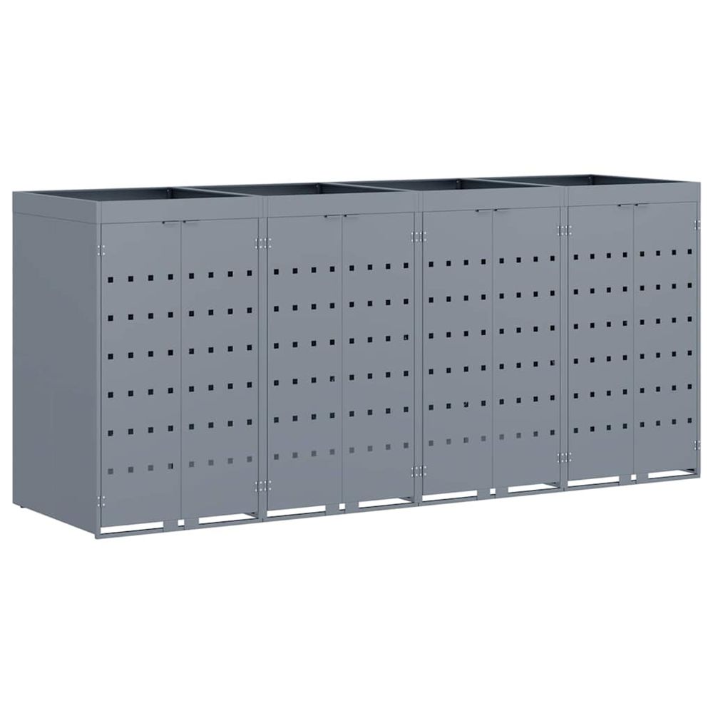 Rangement de poubelle à roulettes pour 4 poubelles gris clair