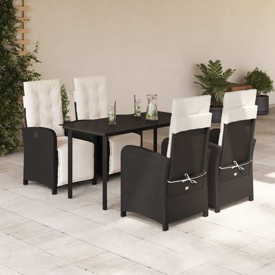Ensemble à manger de jardin coussins 5pcs noir résine tressée