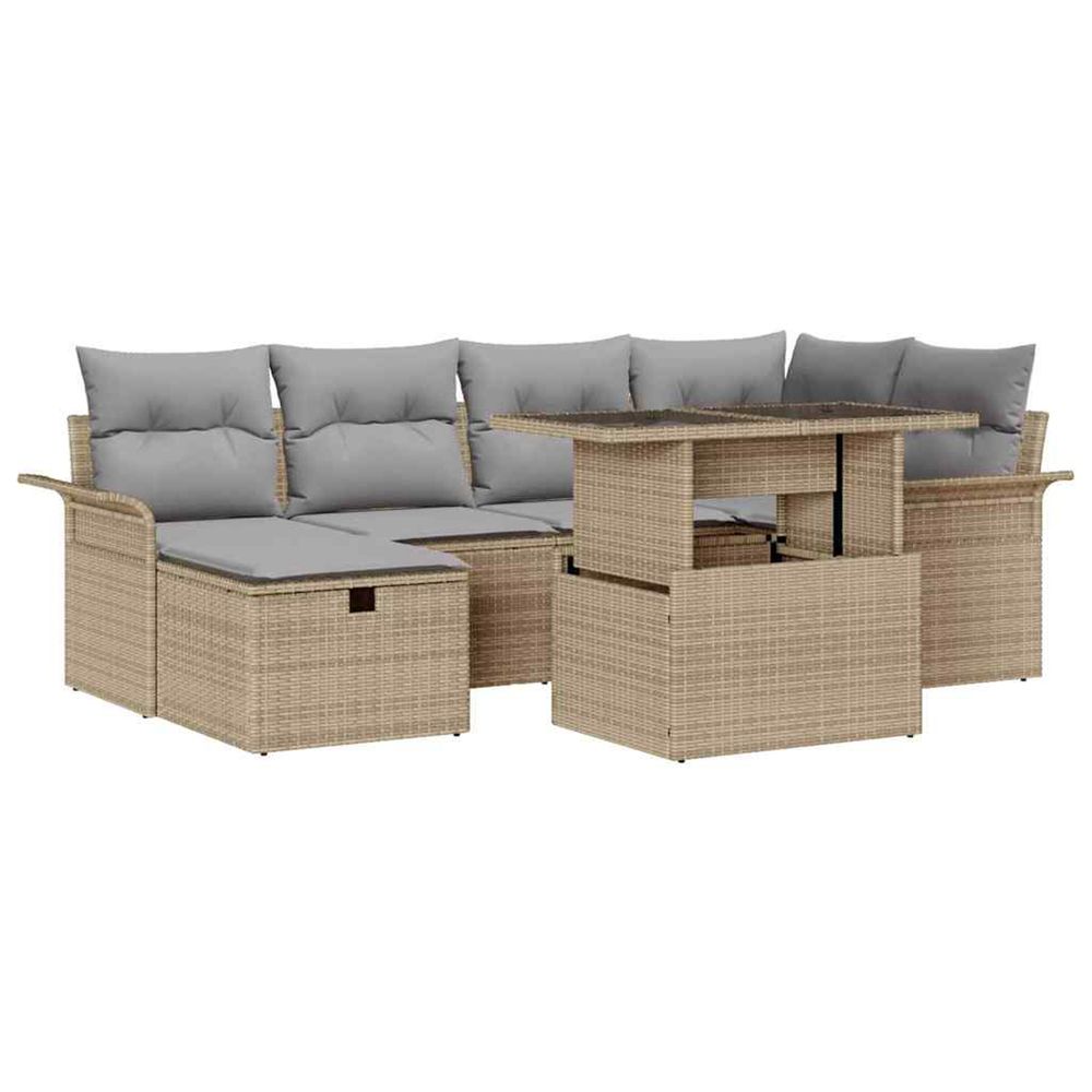 Ensemble de canapé de jardin 7 pc beige polyrotin