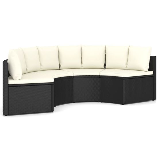 Salon de jardin 4 pcs avec coussins résine tressée noir