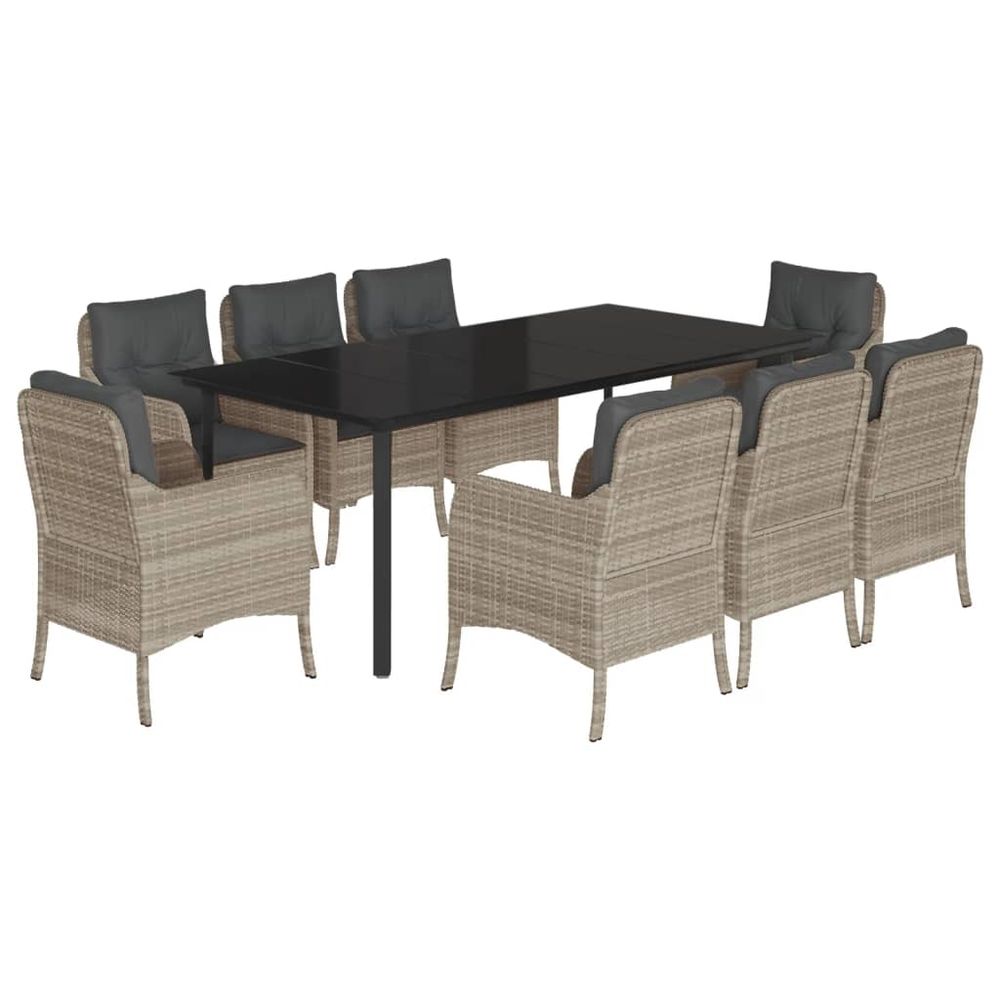 Ensemble à manger de jardin et coussins 9 pcs gris clair rotin