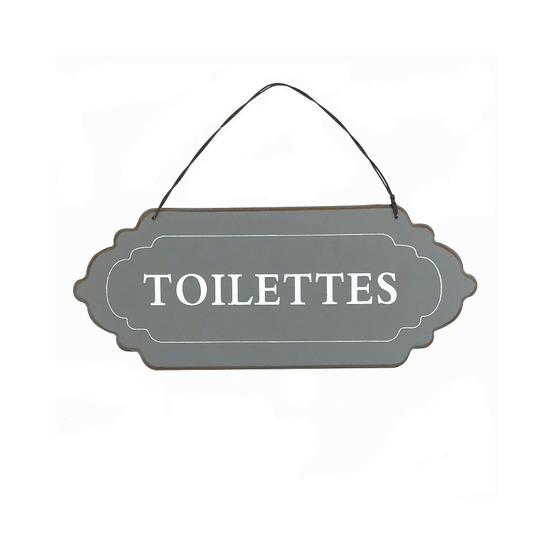 Plaque de porte décorative vintage de toilettes en métal gris 25x11cm