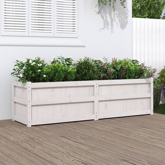 Grande jardinière blanche en pin massif pour terrasse 180x50x50cm
