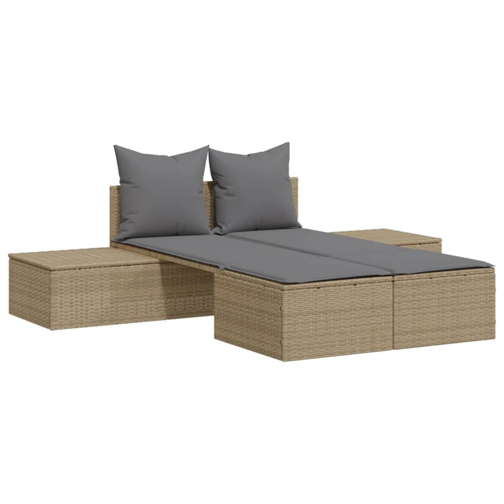 Chaise longue double avec coussins beige résine tressée bain de soleil