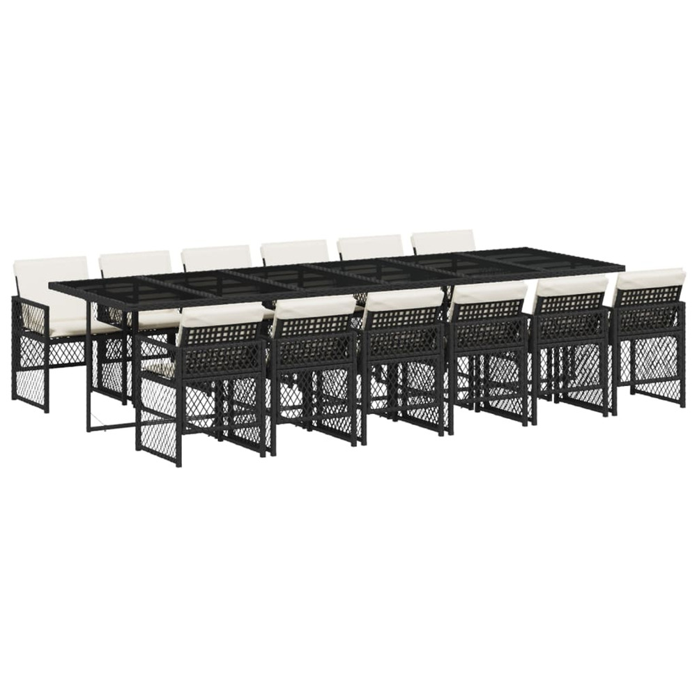 Ensemble à manger de jardin 13 pcs coussins noir résine tressée
