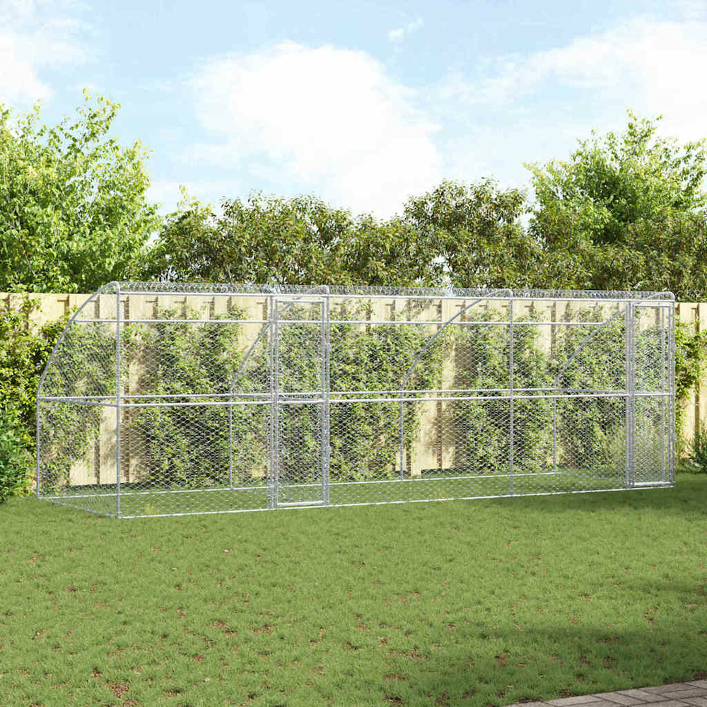 Kennel pour chiens 3 pcs argenté 6 x 2 x 2 m acier galvanisé