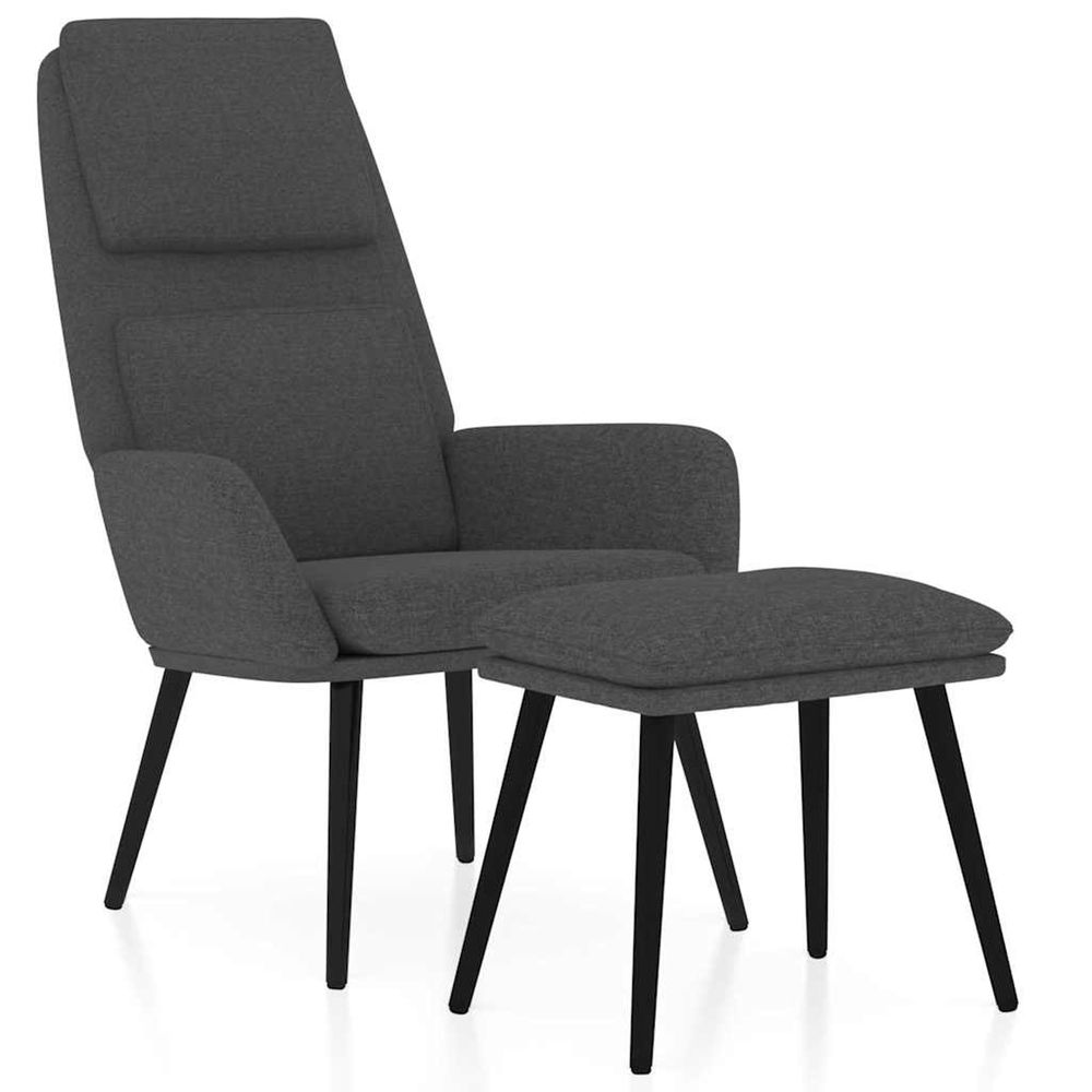 Chaise de relaxation avec tabouret gris foncé tissu