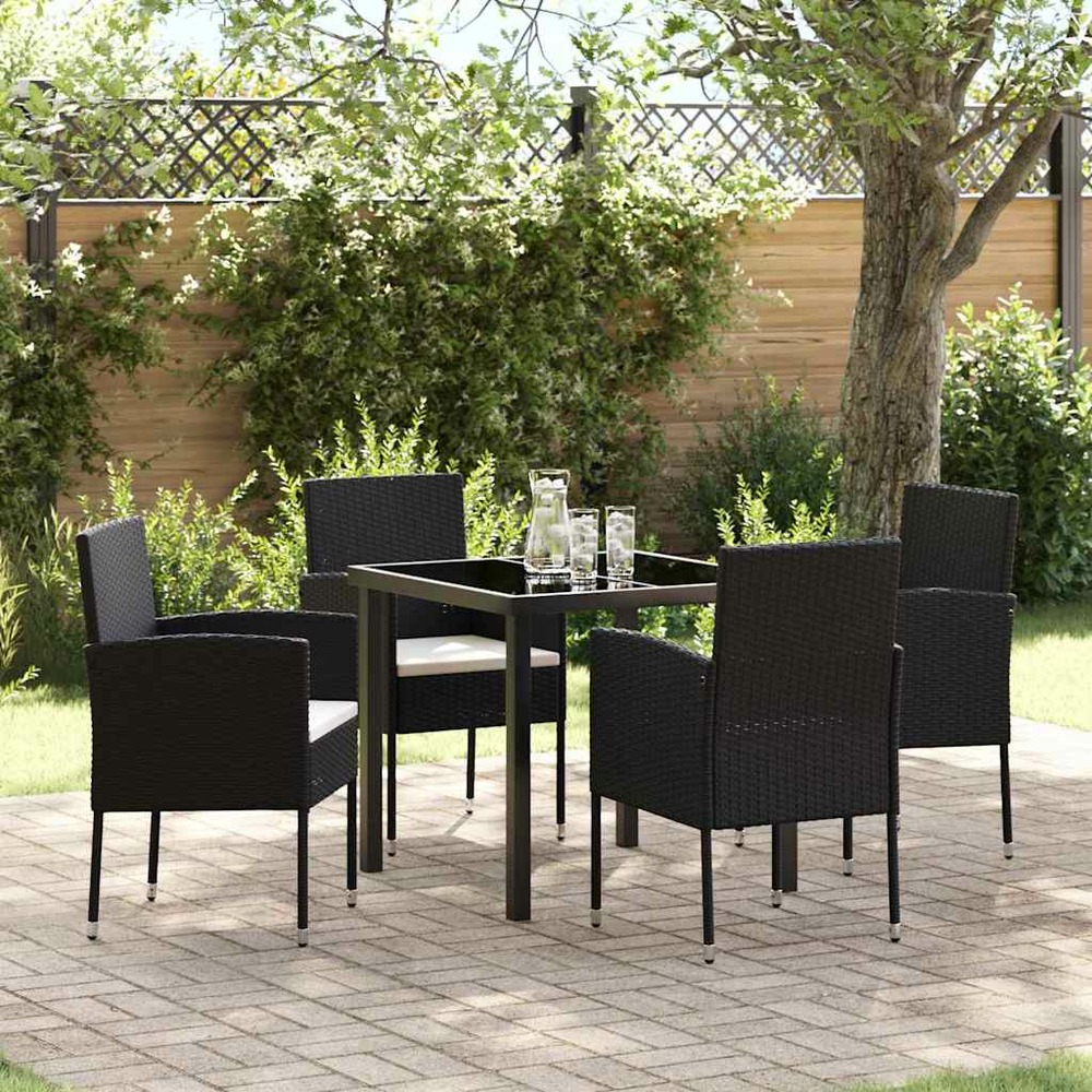 Ensemble de salle à manger pour jardin 5 pcs noir polyrotin