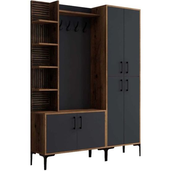 Meuble d'entrée en aggloméré viyana anthracite et noyer