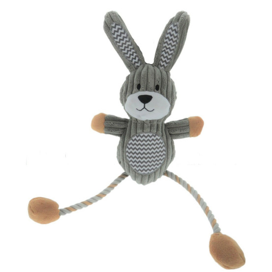 Jouet lapin gommy gris, avec jambes cordes, 45 cm, pour chien