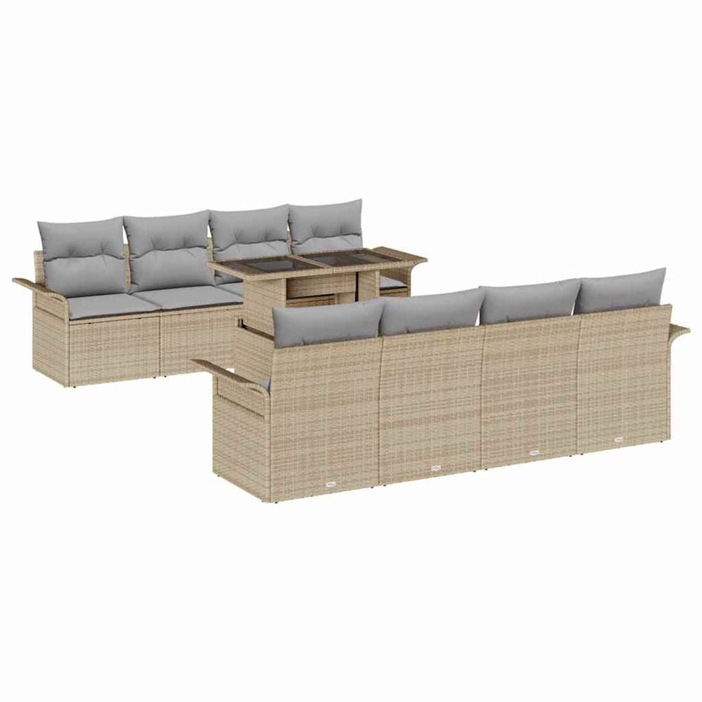 Ensemble de canapé de jardin 9 pcs beige poly rotin