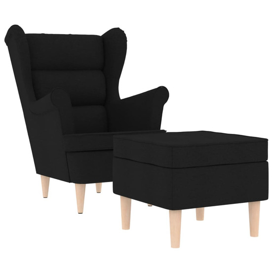 Fauteuil avec repose-pied noir tissu