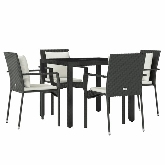 Mobilier à dîner de jardin et coussins 5 pièces noir résine tressée