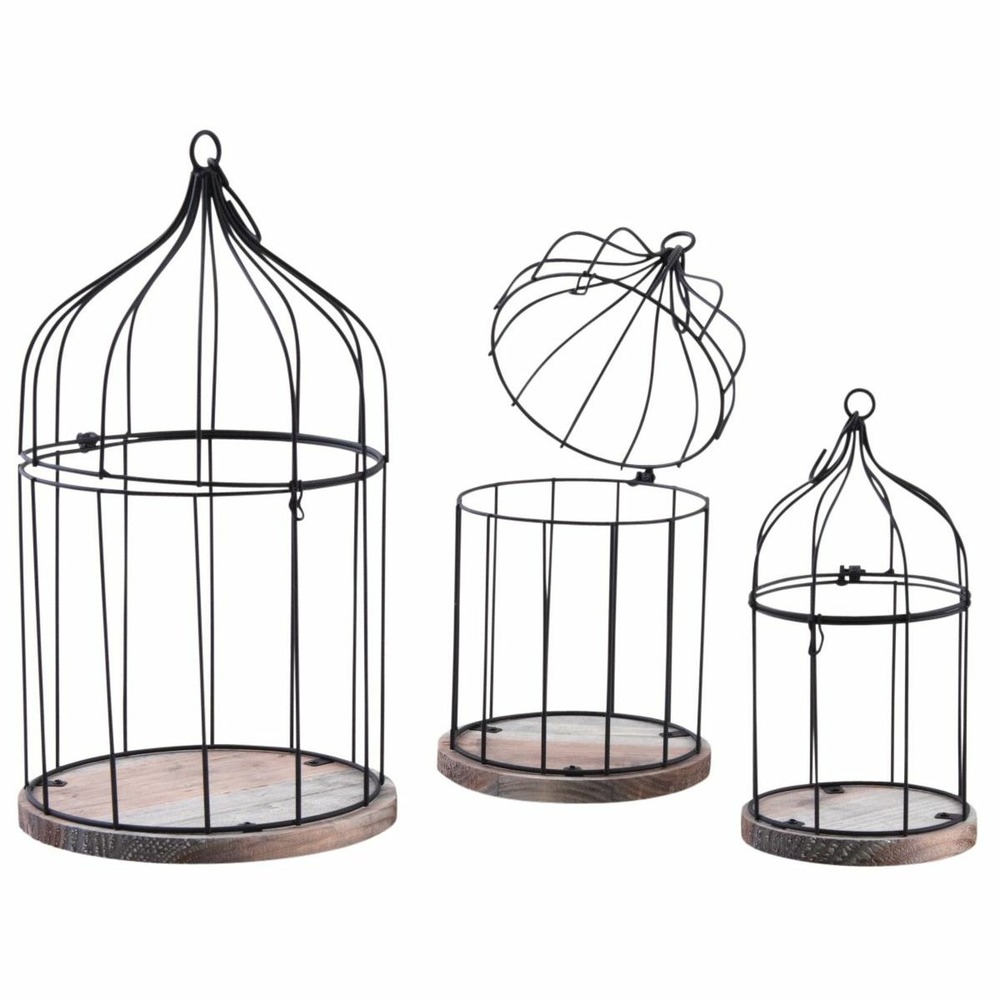 Cages en métal laqué et bois (lot de 3)