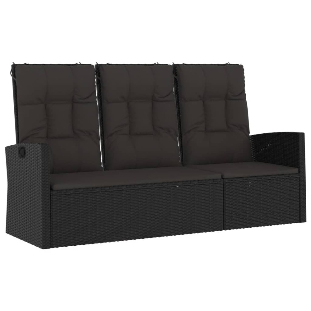 Banc de jardin meuble de patio d'extérieur terrasse inclinable et coussins noir 173 x 62 x 95 cm résine tressée