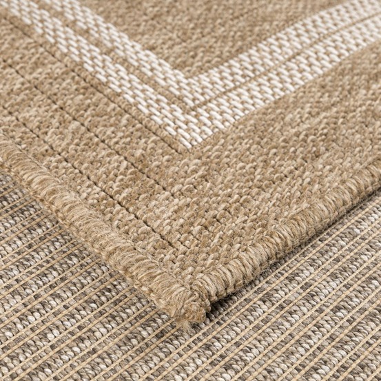 Tapis extérieur 200x290 tissé kilim beige et blanc jute art 5