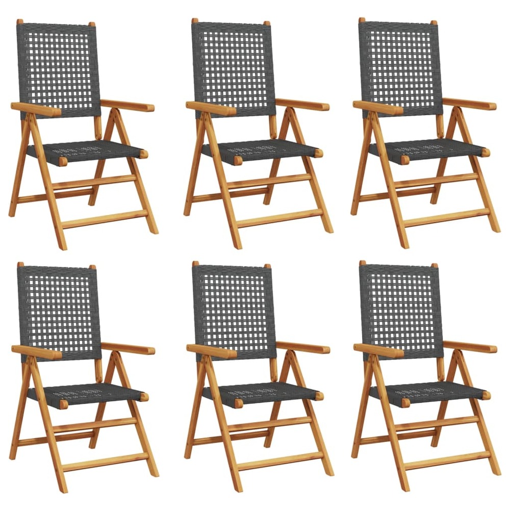 Chaises inclinables de jardin lot de 6 noir rotin bois massif