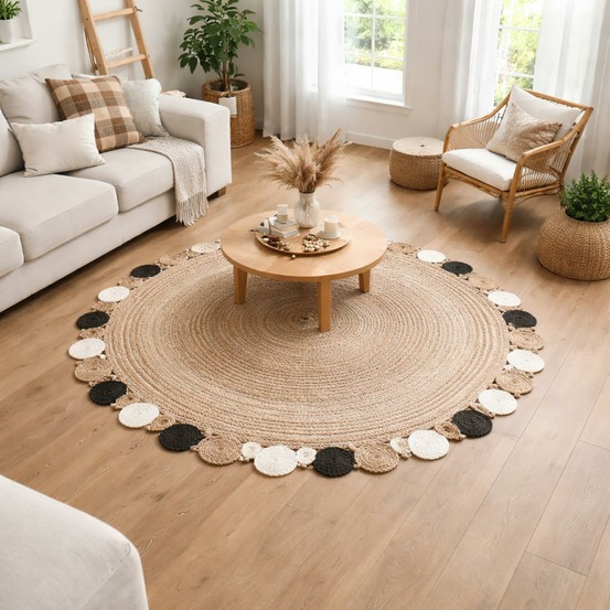 Tapis rond 100x100 rond jt rondi beige , tapis jute artisanal