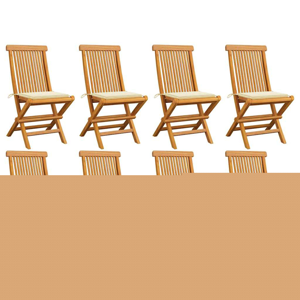 Chaises de jardin et coussins crème lot de 8 bois teck massif