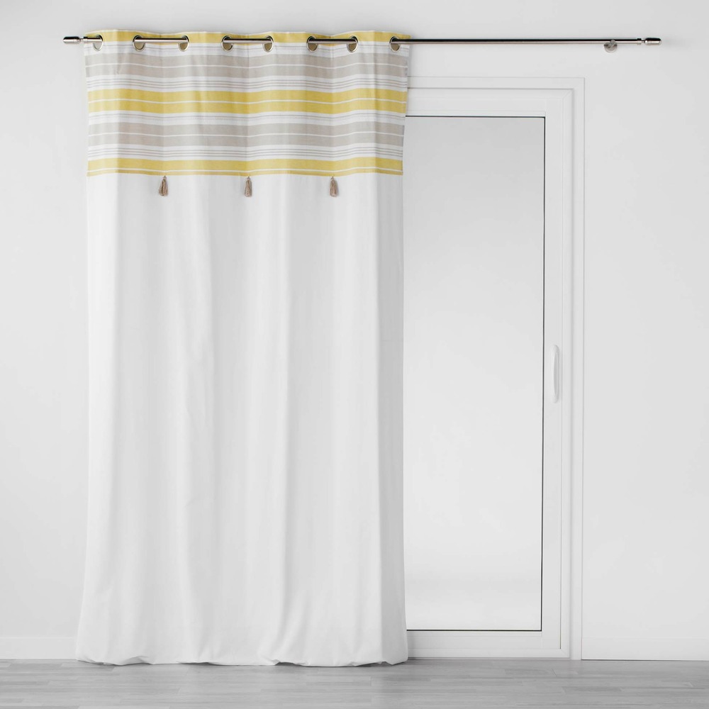 Rideau à oeillets pompons 140x240cm nature-line jaune