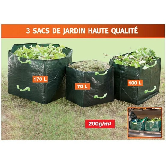 3 sacs de jardin avec poignées