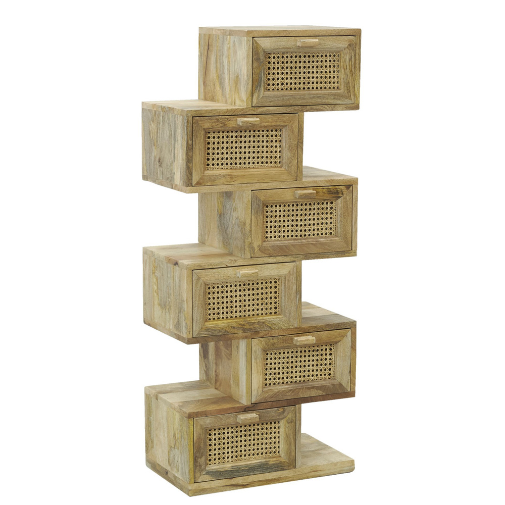 Commode zig zag en manguier et cannage