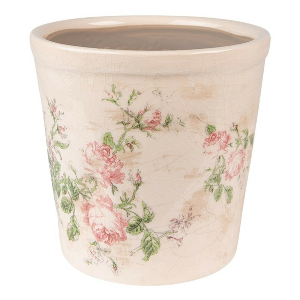 Pot de fleurs rond céramique beige rose 15x15x14cm