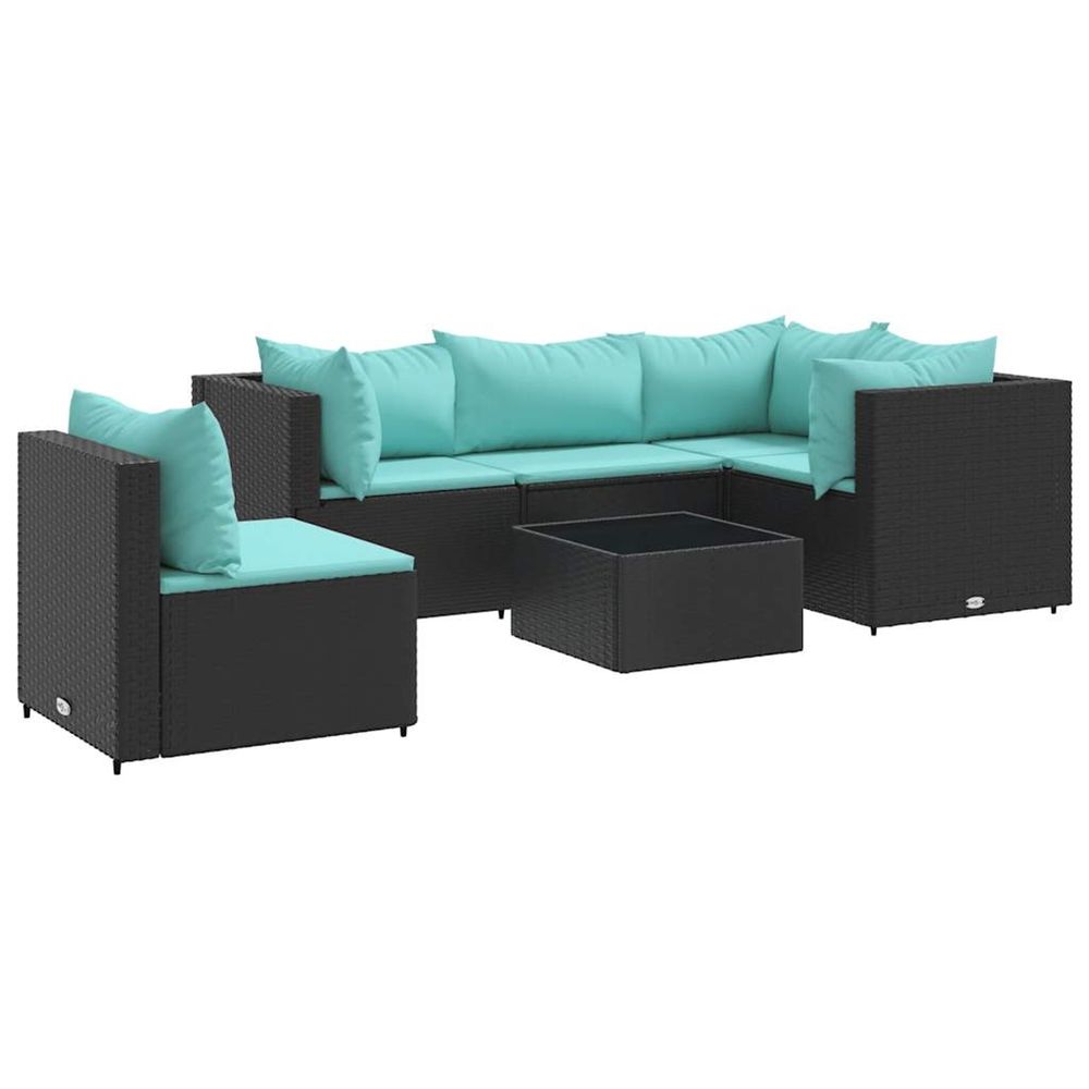 Salon de jardin 6 pcs avec coussins noir résine tressée