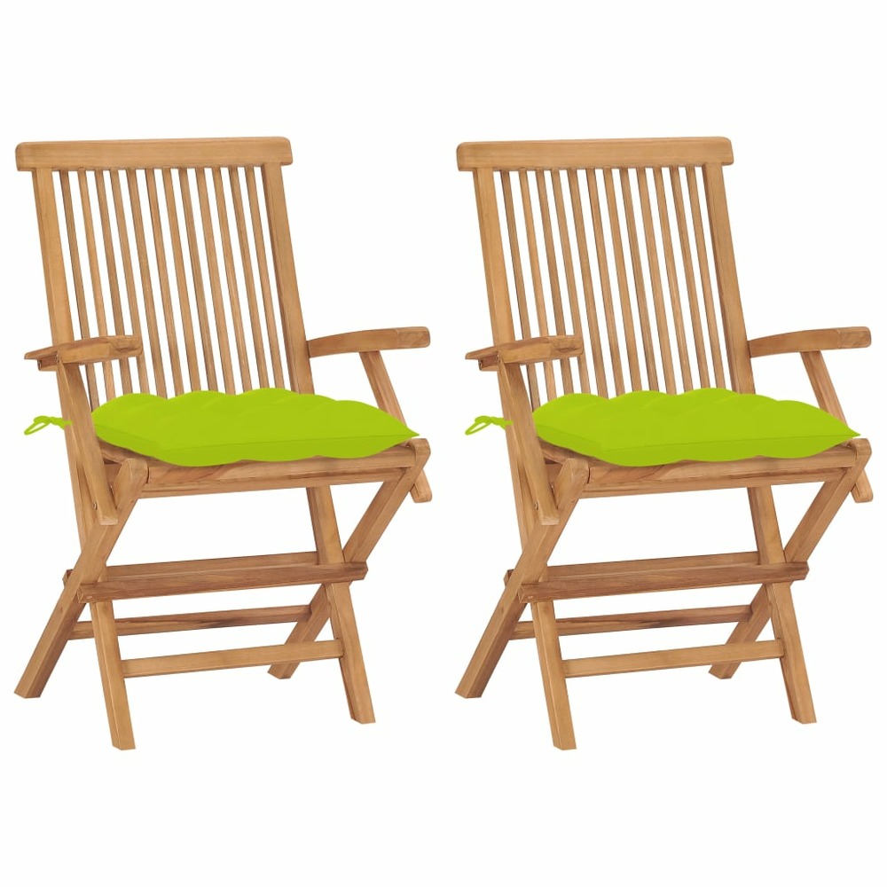 Chaises de jardin avec coussins vert vif lot de 2 bois de teck