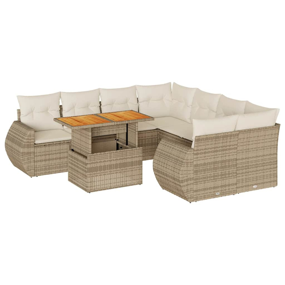 Salon de jardin avec coussins 9 pcs beige résine tressée