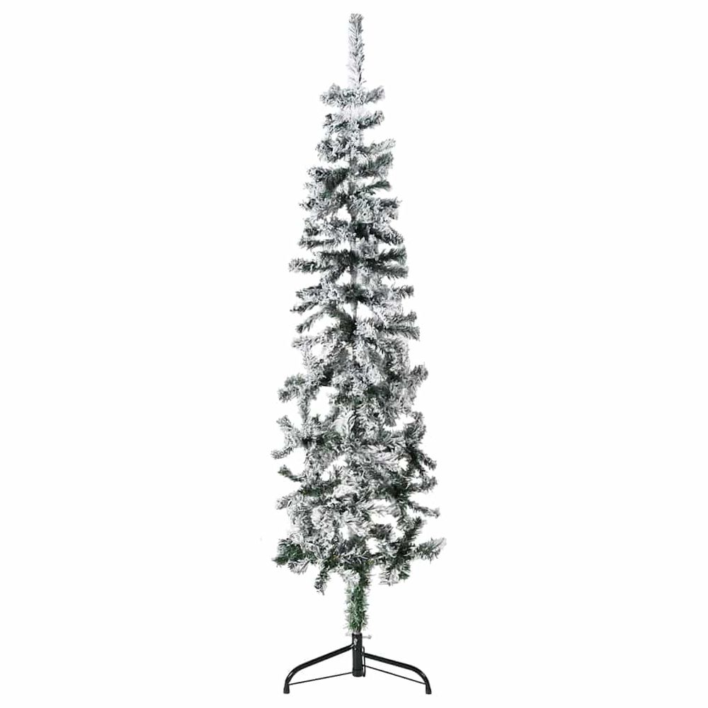 Demi-sapin de noël mural floqué pvc effet enneigé vert 150 cm