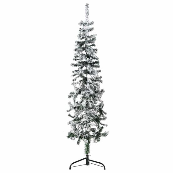 Demi-sapin de noël mural floqué pvc effet enneigé vert 150 cm