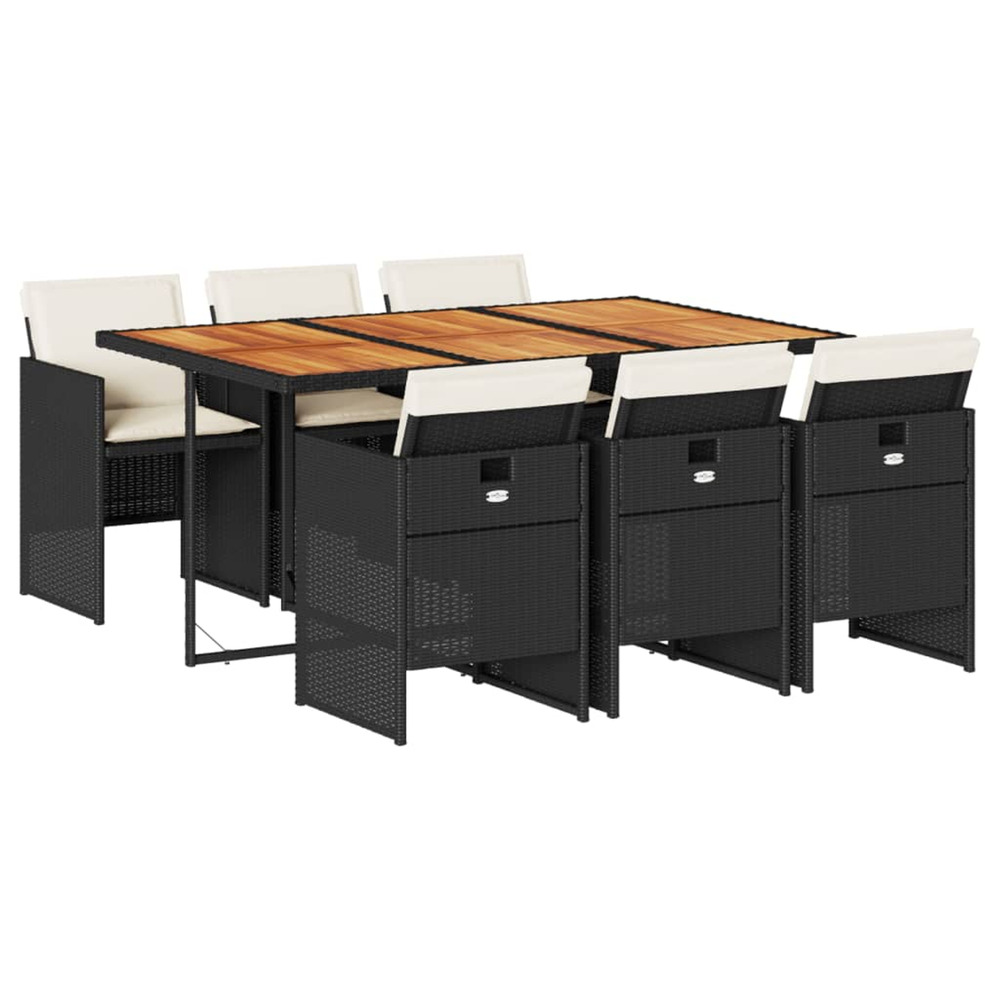 Ensemble à manger de jardin coussins 7pcs noir résine tressée