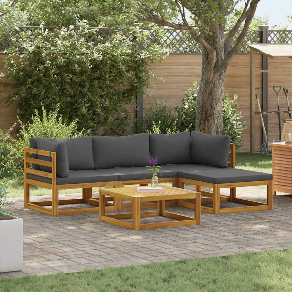 Salon de jardin 5 pcs avec coussins bois d'acacia solide