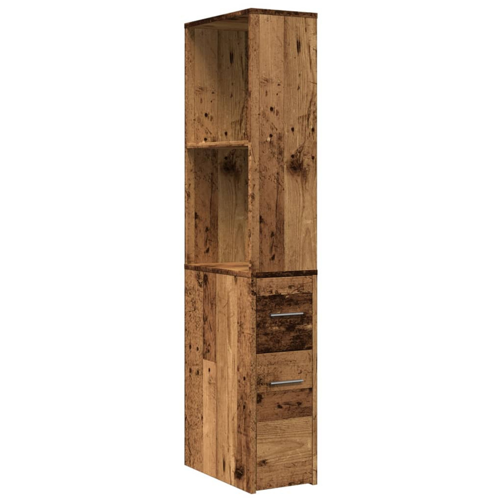 Armoire de salle de bain étroite avec roulettes vieux bois