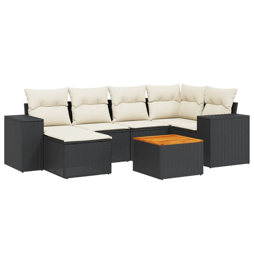 Salon de jardin 7 pcs avec coussins noir résine tressée