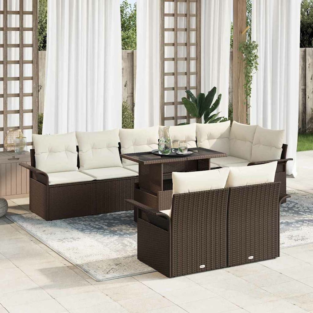 Ensemble de canapé de jardin 9 pcs marron poly rotin