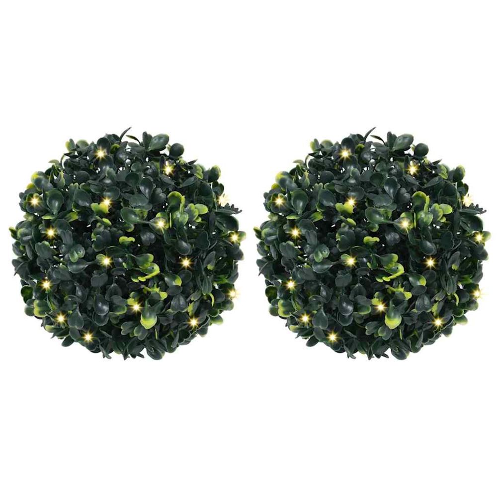 Boules de buis artificielles avec lumières led 2 pcs vert 22 cm