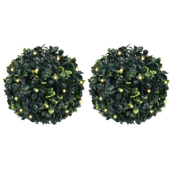 Boules de buis artificielles avec lumières led 2 pcs vert 22 cm