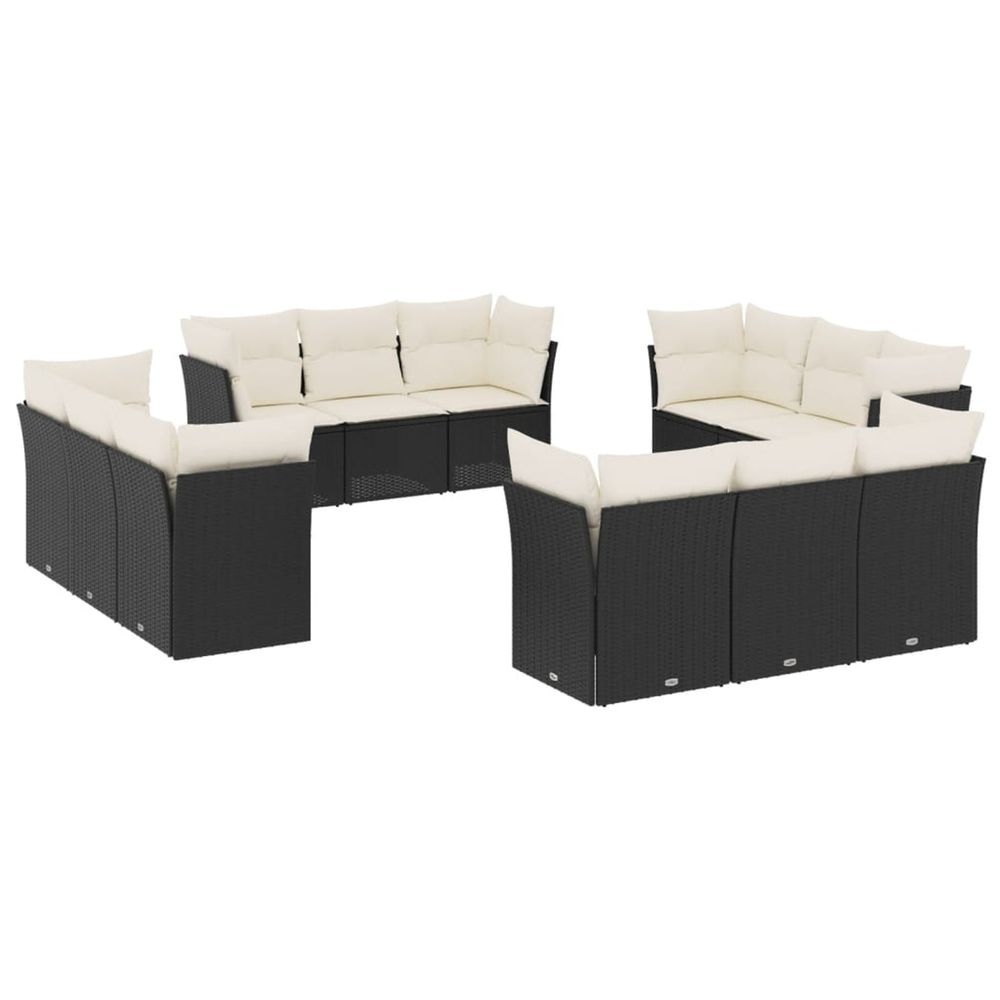 Salon de jardin 12 pcs avec coussins noir résine tressée