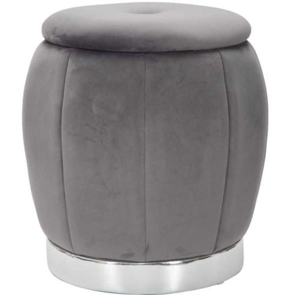 Pouf en tissu et métal 2 en 1 paris 43 x 43 cm gris et argent