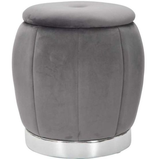 Pouf en tissu et métal 2 en 1 paris 43 x 43 cm gris et argent