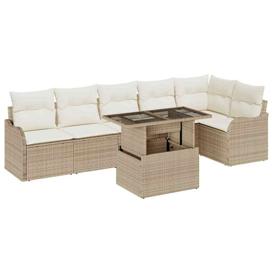 Ensemble de canapé de jardin 7 pcs beige poly rotin