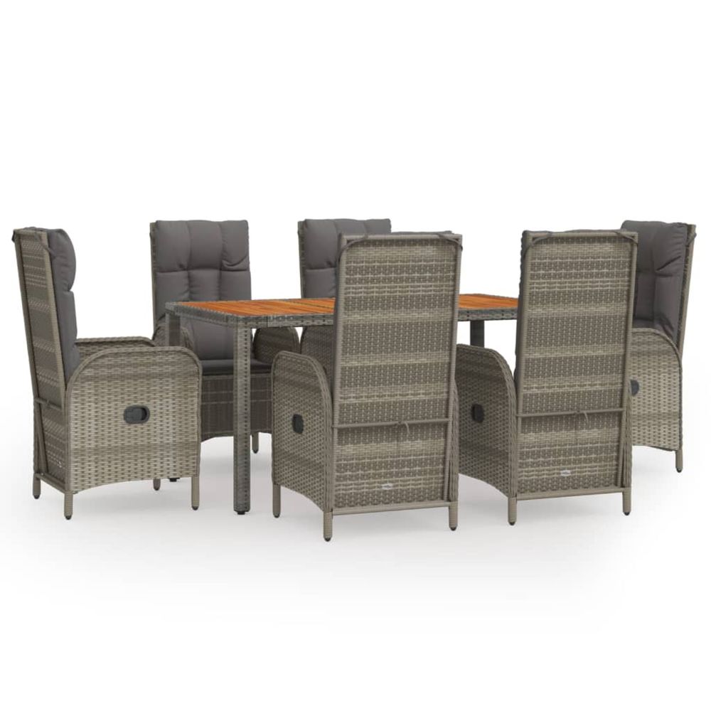 Ensemble à manger jardin et coussins 7 pcs gris rotin