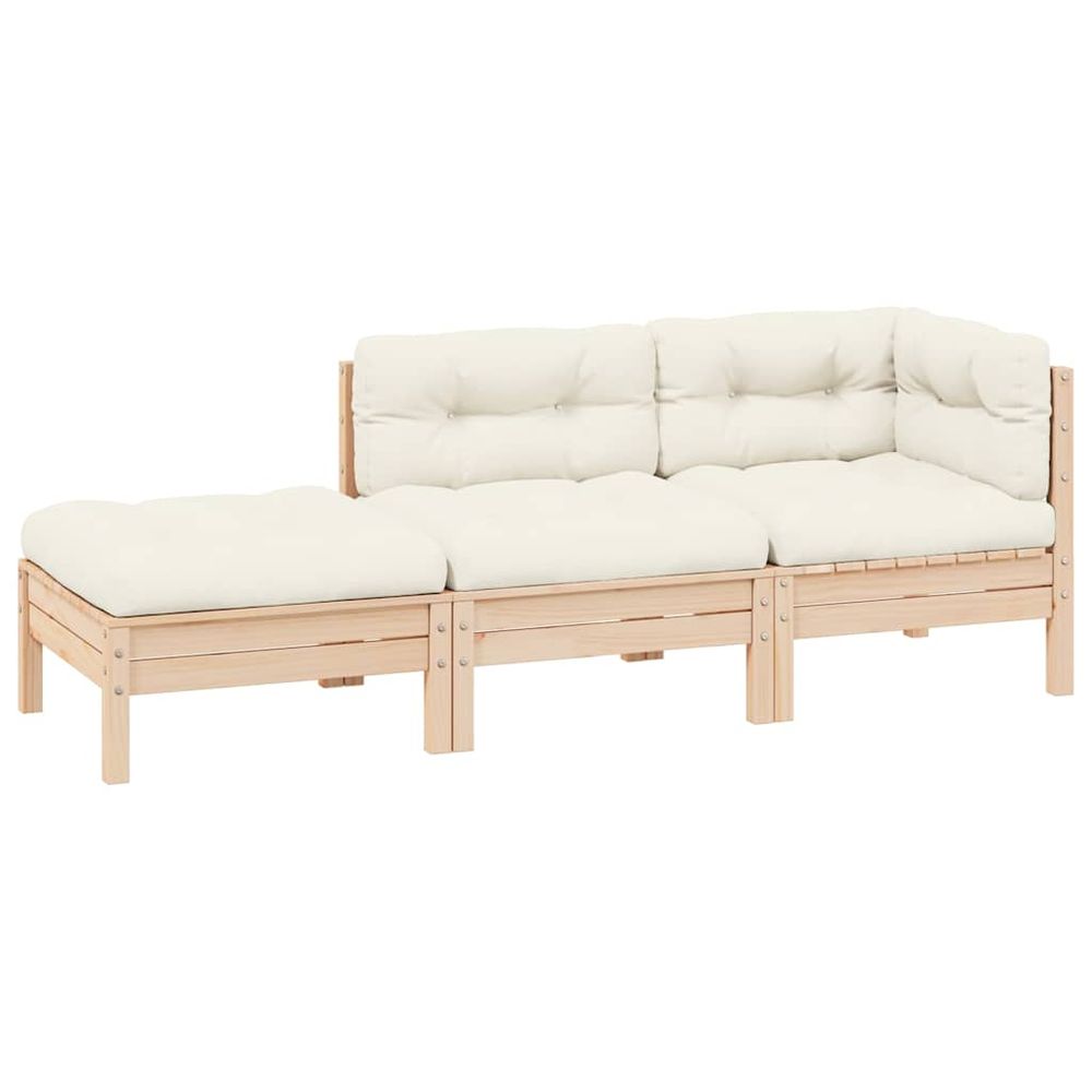 Salon de jardin 3 pcs avec coussins crème bois de pin massif