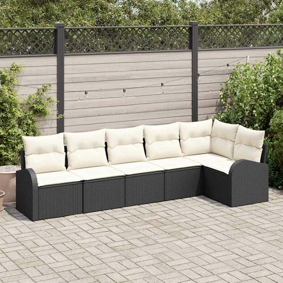 Ensemble de canapé de jardin avec coussin 6 pcs noir poly rotin