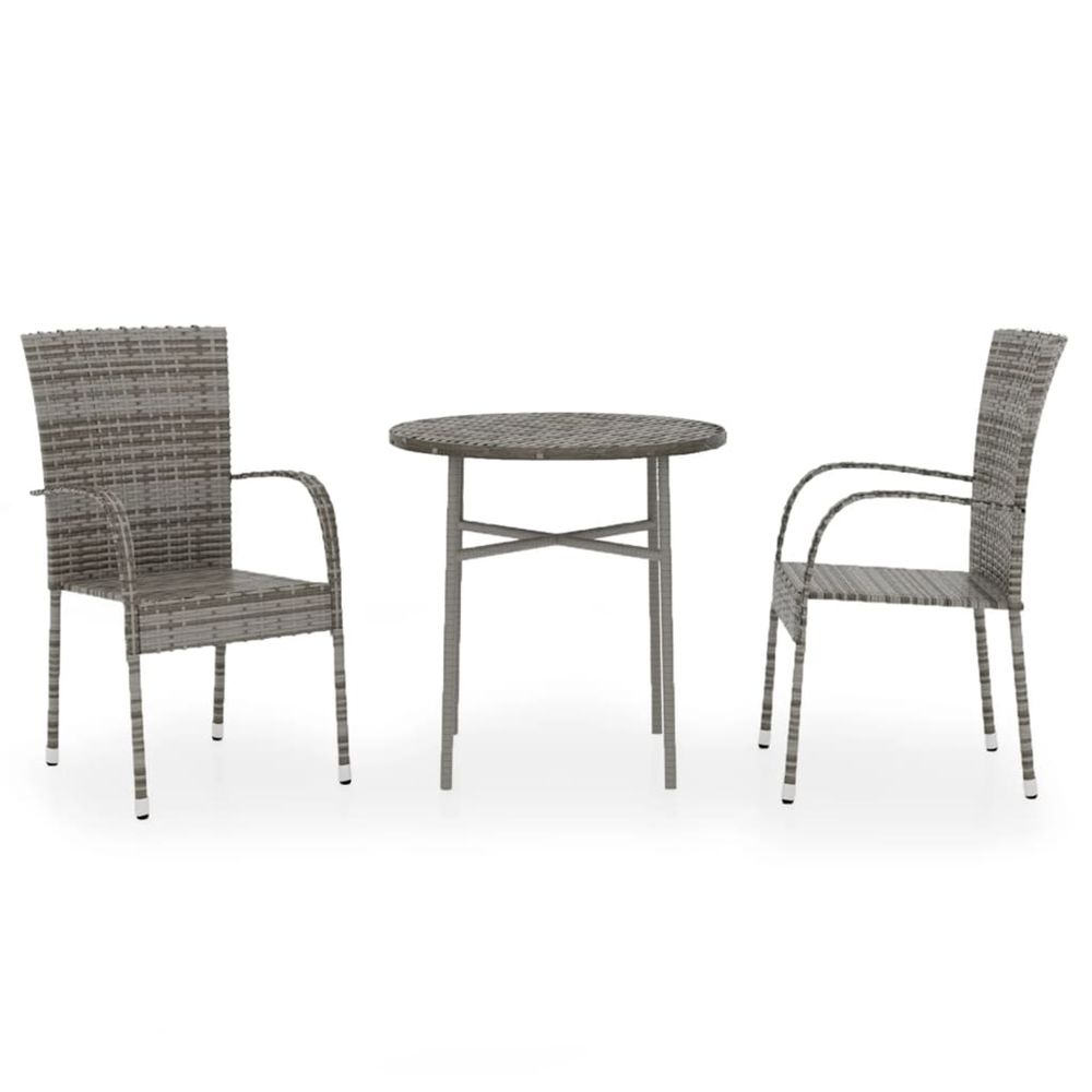 Ensemble à manger de jardin 3 pcs résine tressée gris