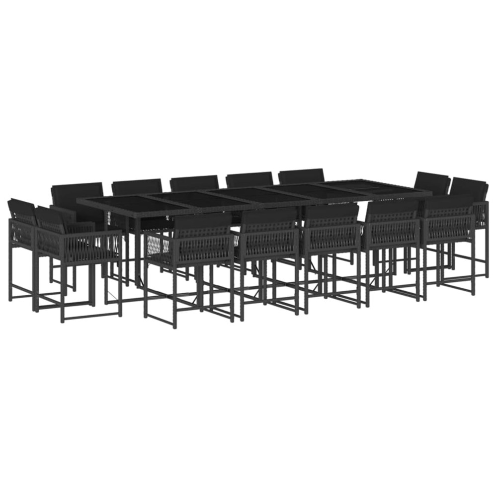 Ensemble à manger de jardin 15 pcs coussins noir résine tressée