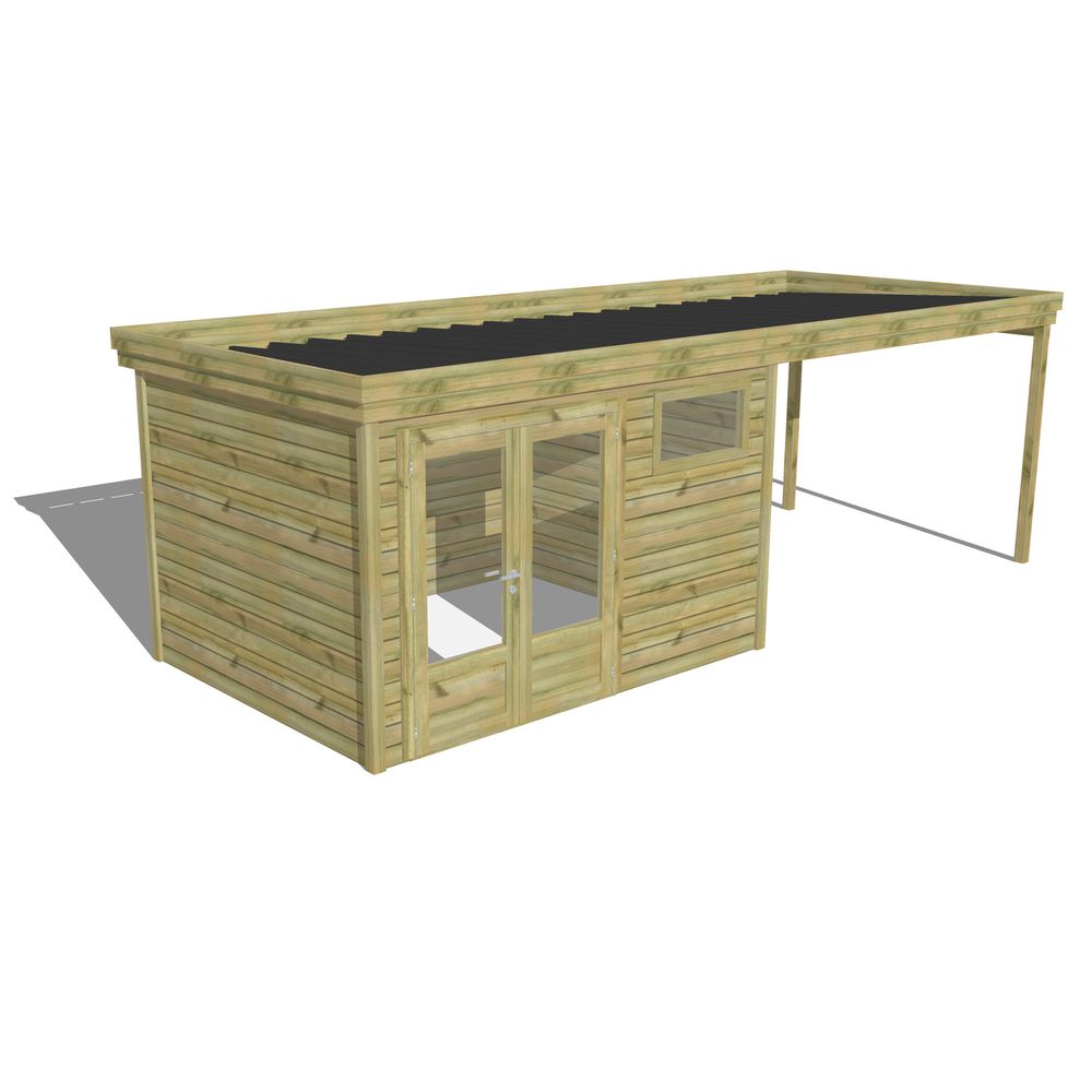 Abri de jardin bois pin traité autoclave 27mm - 6,94x2,64m / 18m2 - bac acier - abri français