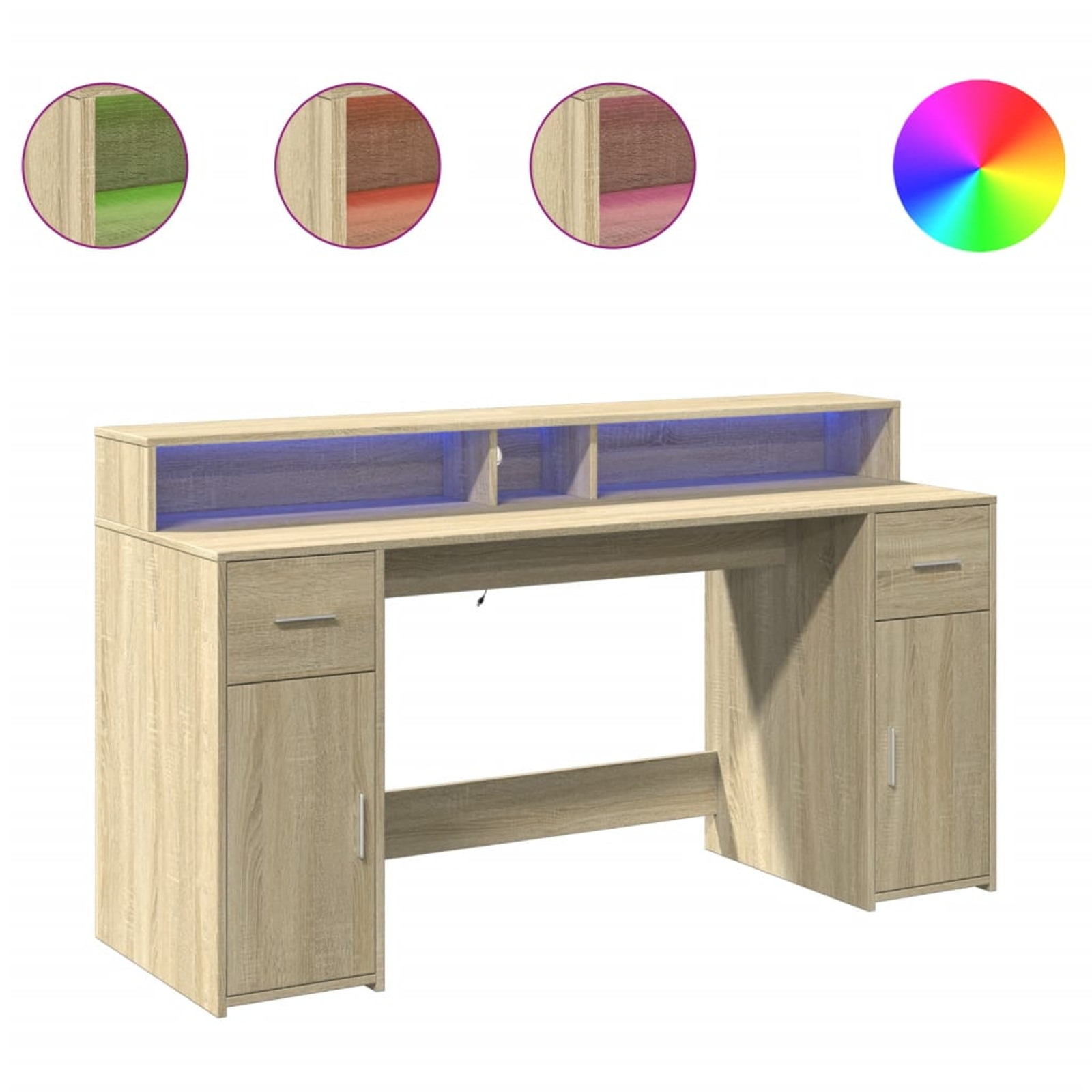 Bureau avec lumières led chêne sonoma bois d'ingénierie